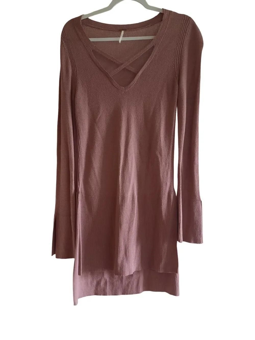 Free People Dusty Rose Crisscross V-Neck Long Sleeve Tunic